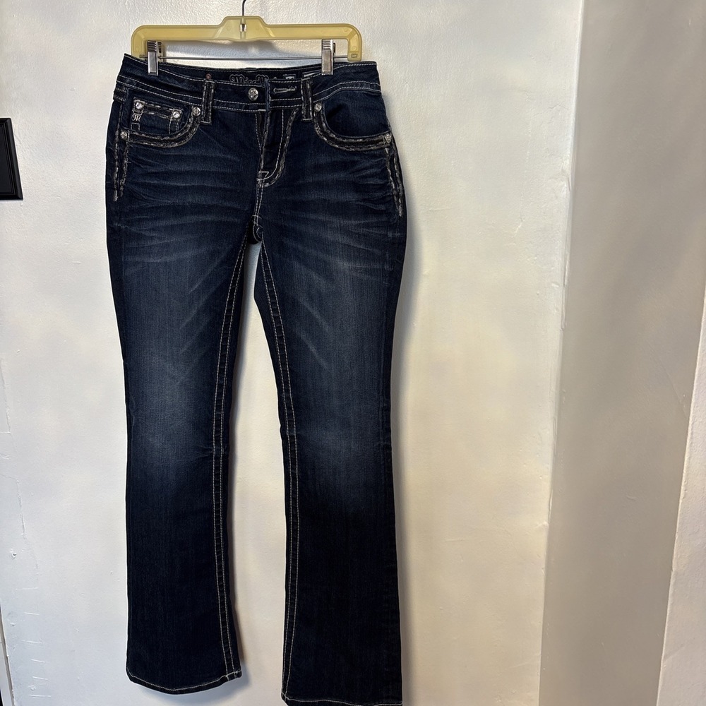 Miss Me Bootcut womens 29 Jeans Denim Embellished Rhinestone whiskering